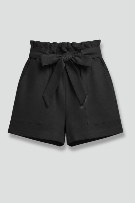Damen Shorts Bindebund Taschen Beige - Eveloria