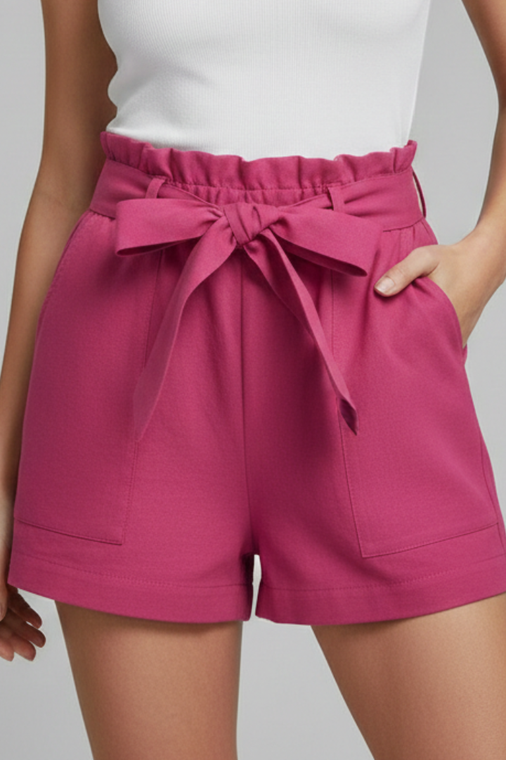 Damen Shorts Bindebund Taschen Beige