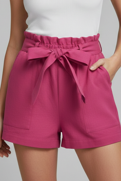 Damen Shorts Bindebund Taschen Beige