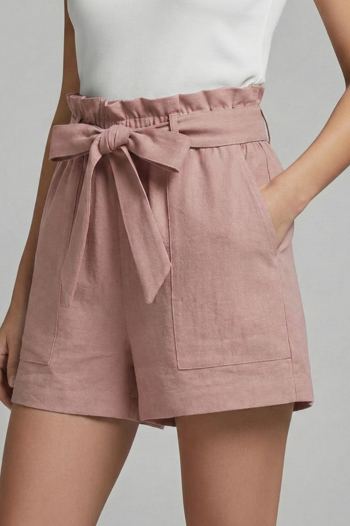 Damen Shorts Bindebund Taschen Beige