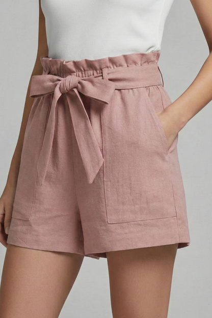 Damen Shorts Bindebund Taschen Beige