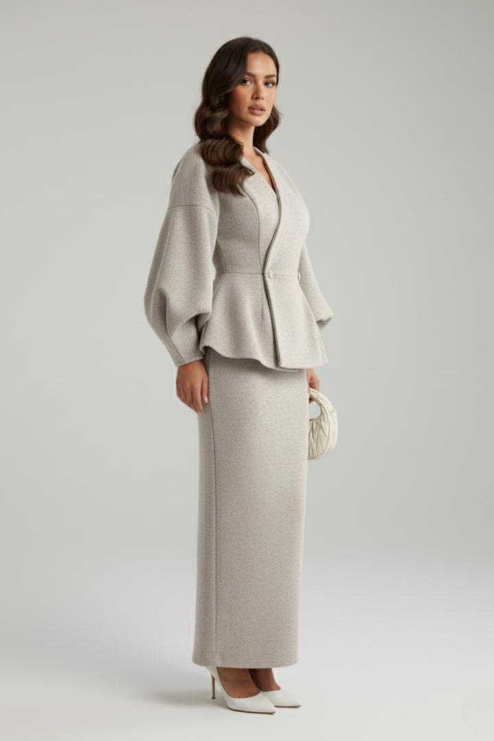 Damen Blazer-Rock-Anzug-Set V-Ausschnitt