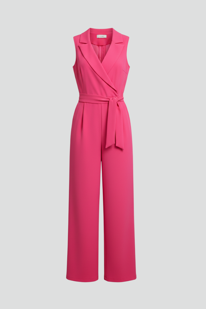 Damen Ärmelloser V-Ausschnitt Jumpsuit mit Taillengürtel - Eveloria