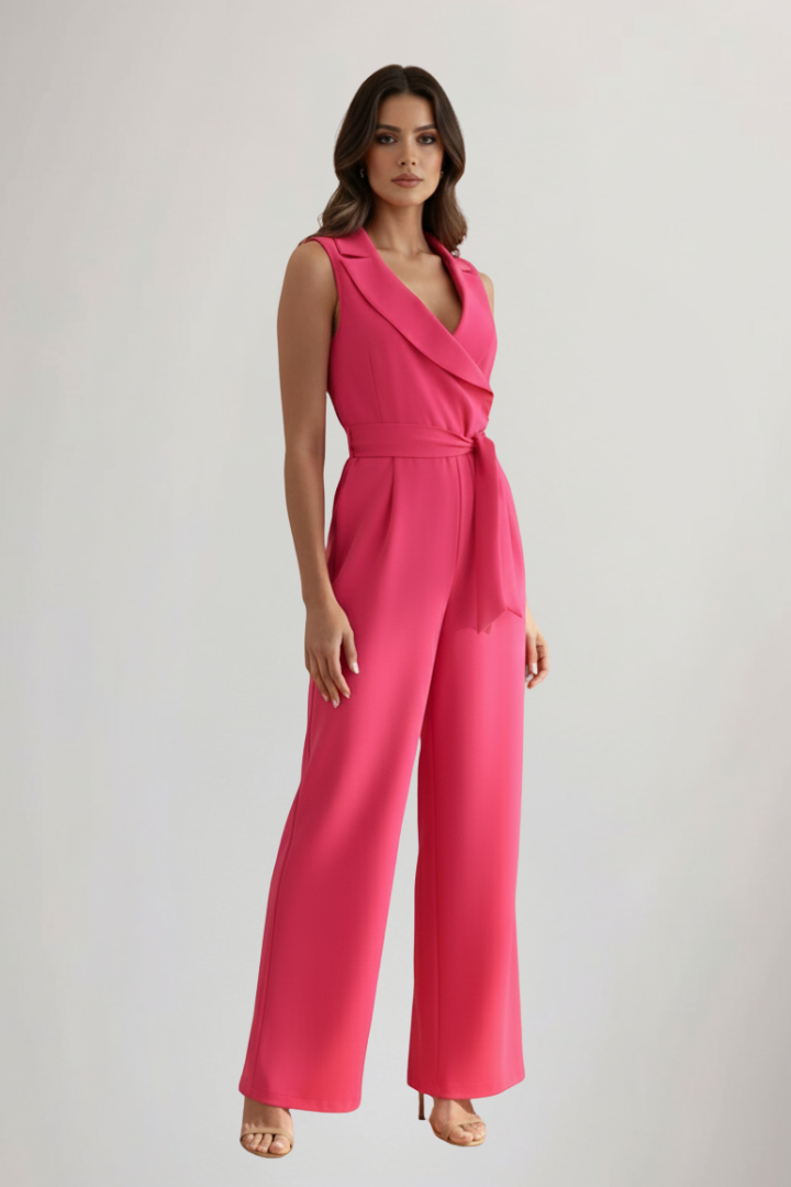 Damen Ärmelloser V-Ausschnitt Jumpsuit mit Taillengürtel
