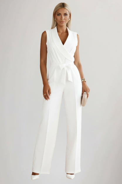 Damen Ärmelloser V-Ausschnitt Jumpsuit mit Taillengürtel