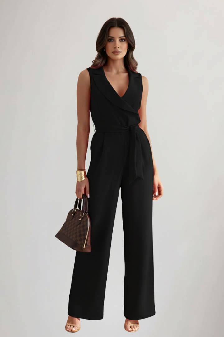 Damen Ärmelloser V-Ausschnitt Jumpsuit mit Taillengürtel