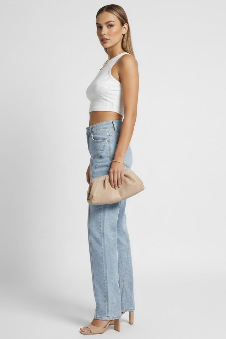 Damen High-Waist Straight-Leg Jeans Klassisch Denim Blau