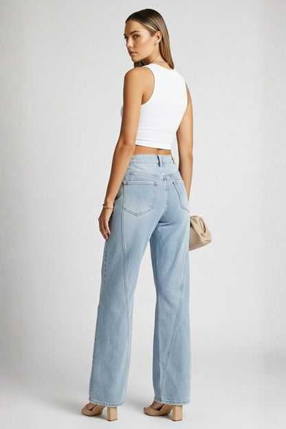 Damen High-Waist Straight-Leg Jeans Klassisch Denim Blau