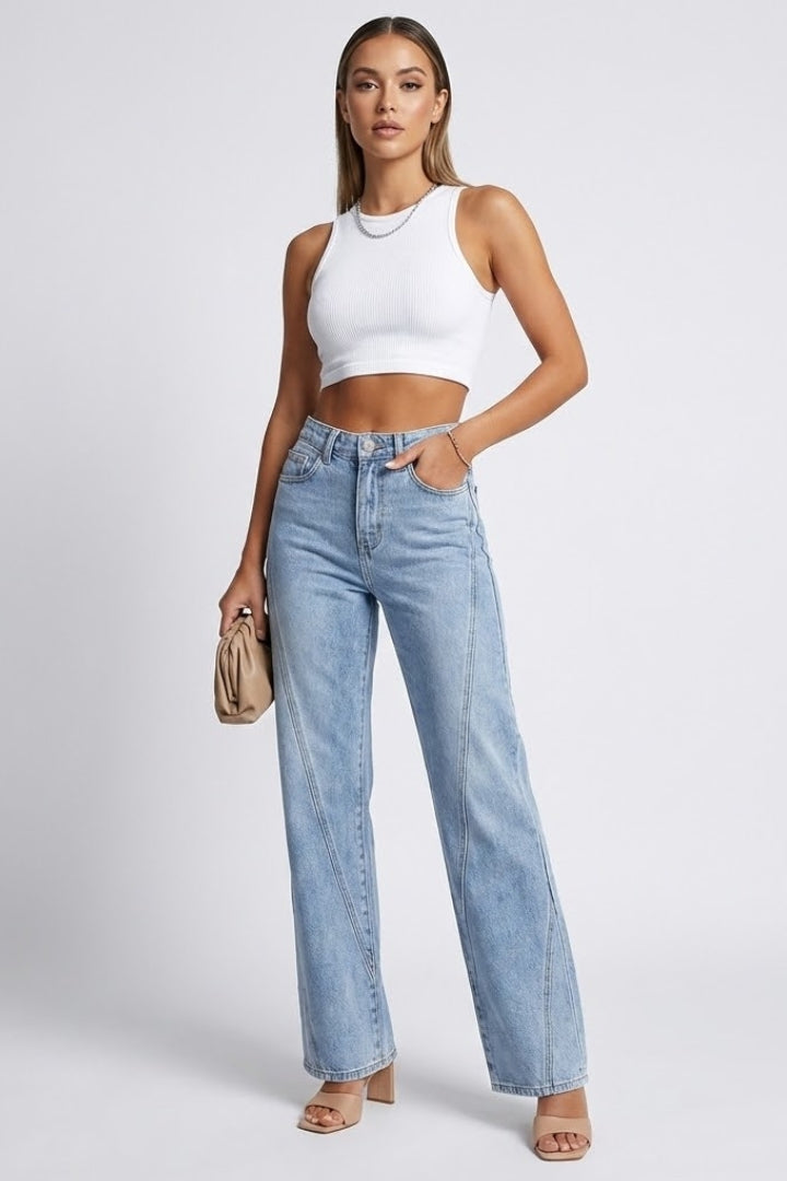 Damen High-Waist Straight-Leg Jeans Klassisch Denim Blau