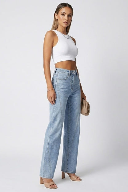 Damen High-Waist Straight-Leg Jeans Klassisch Denim Blau