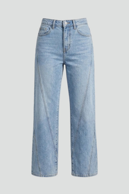 Damen High-Waist Straight-Leg Jeans Klassisch Denim Blau - Eveloria
