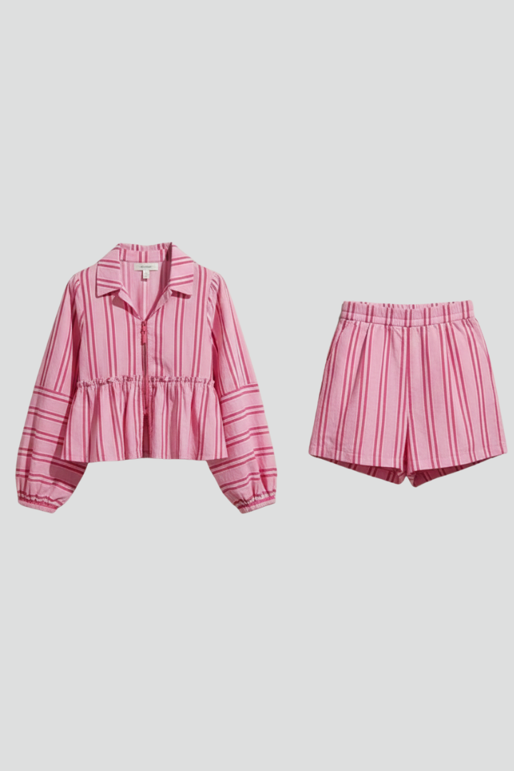 Damen Shorts-Set Streifen Langärmlig - Eveloria