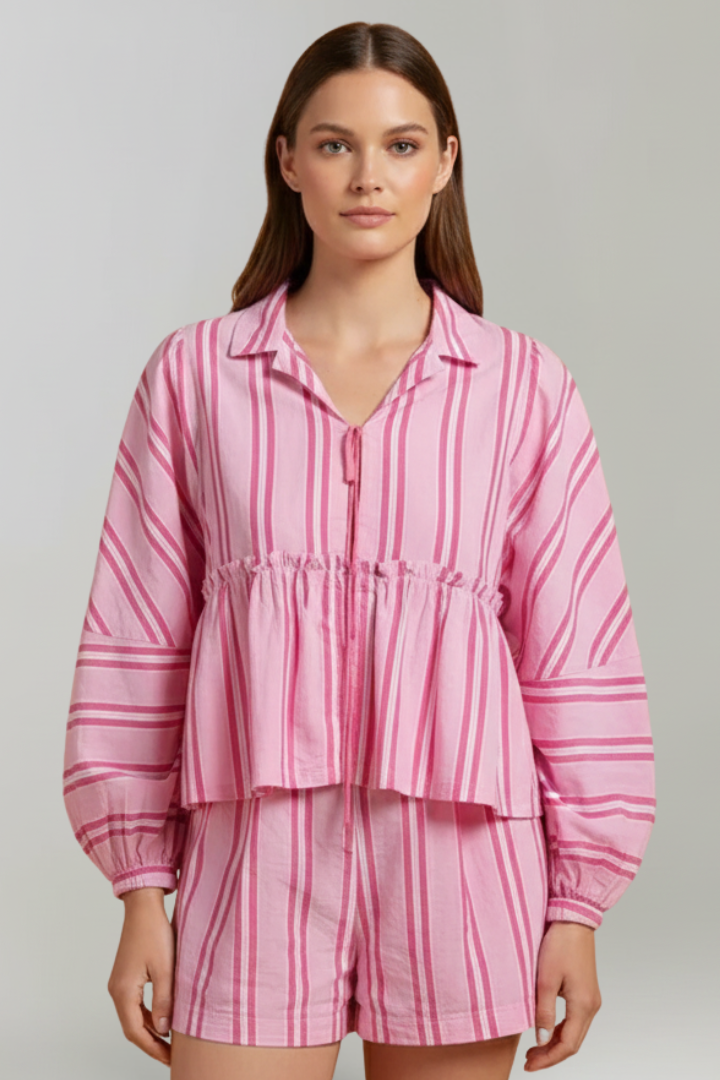 Damen Shorts-Set Streifen Langärmlig