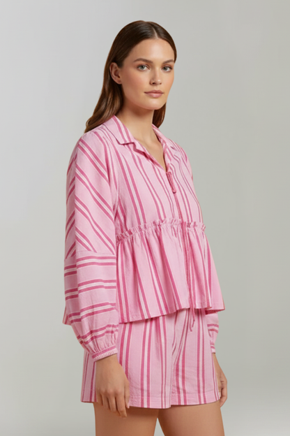 Damen Shorts-Set Streifen Langärmlig