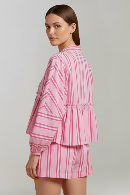 Damen Shorts-Set Streifen Langärmlig