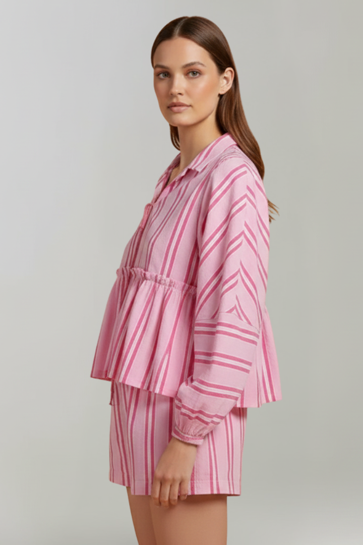 Damen Shorts-Set Streifen Langärmlig