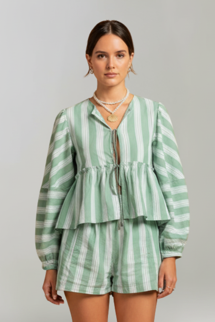 Damen Shorts-Set Streifen Langärmlig
