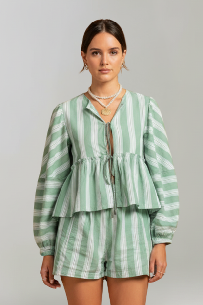 Damen Shorts-Set Streifen Langärmlig