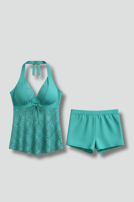 Damen Tankini-Set Spitzenüberzug Shorts - Eveloria