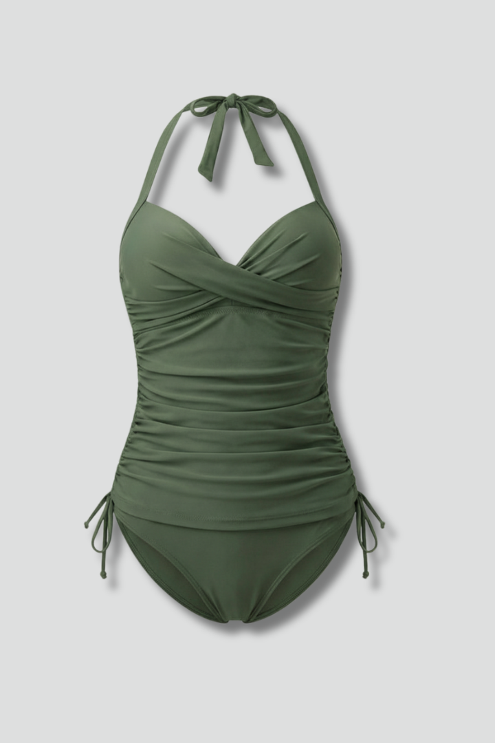 Damen Geraffter Tankini Badeanzug V-Ausschnitt - Eveloria