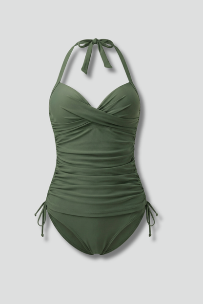 Damen Geraffter Tankini Badeanzug V-Ausschnitt - Eveloria