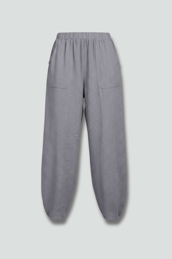 Damenhose Elastischer Bund Seitentaschen Schwarz - Eveloria