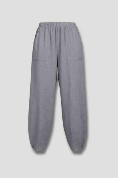 Damenhose Elastischer Bund Seitentaschen Schwarz - Eveloria