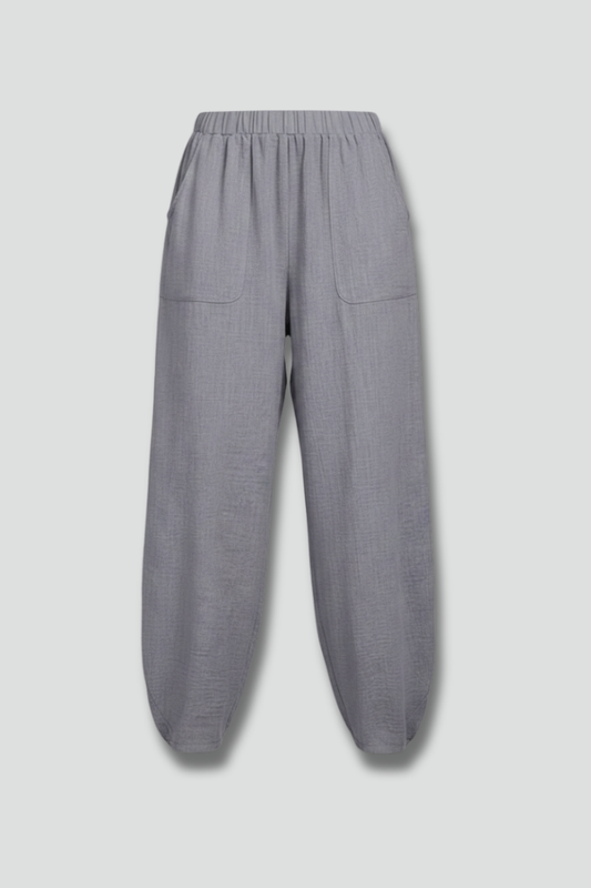Damenhose Elastischer Bund Seitentaschen Schwarz - Eveloria