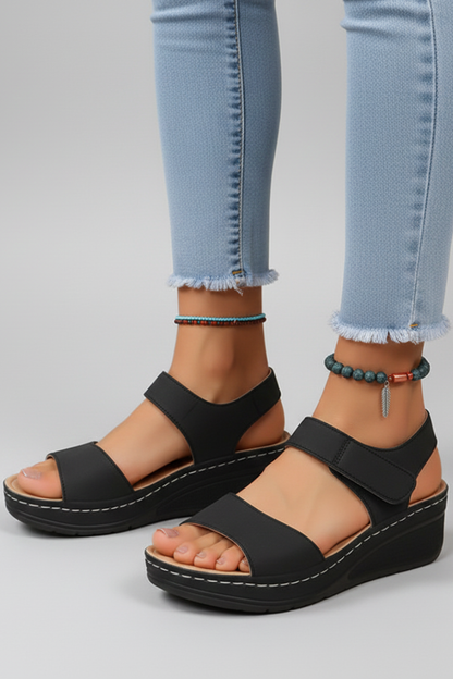 Damen Keilsandalen Schlaufenriemen Zehenbereich