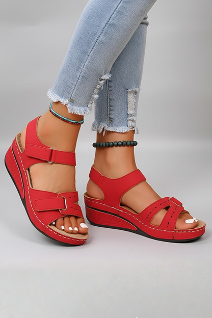 Damen Keilsandalen Schlaufenriemen Zehenbereich