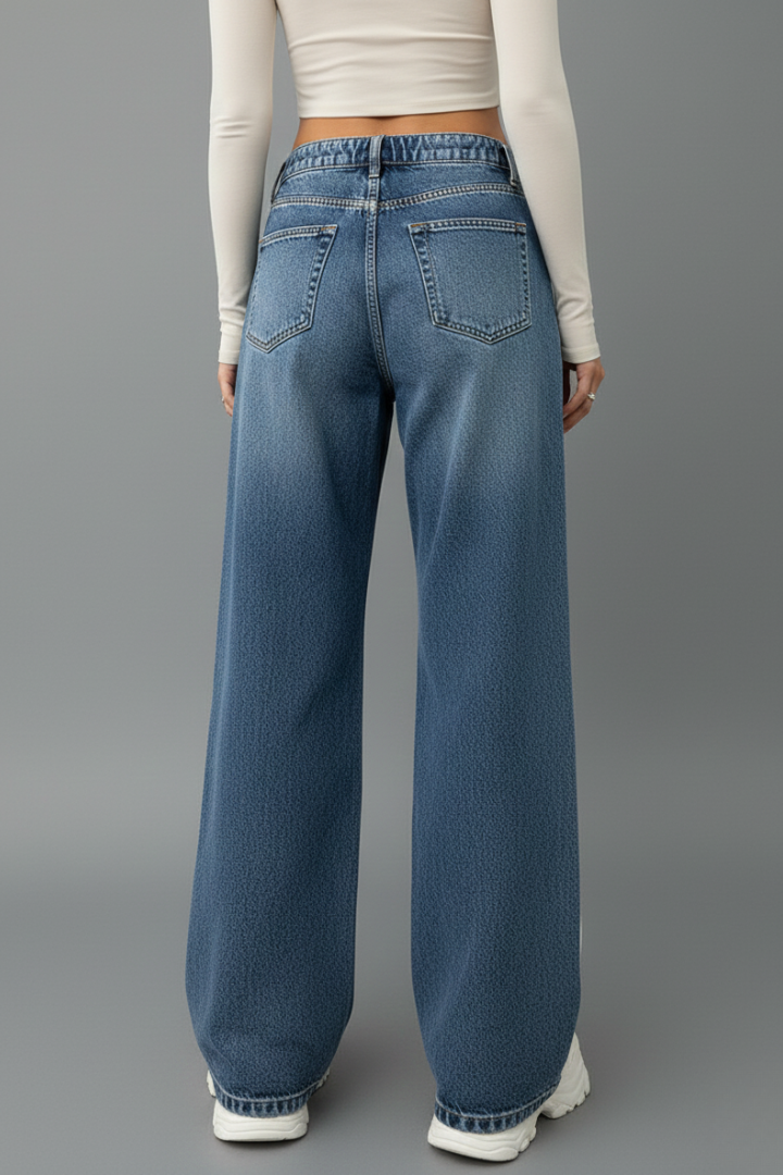 Damen Relaxed Wide-Leg Jeans Denim Blau