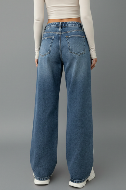 Damen Relaxed Wide-Leg Jeans Denim Blau