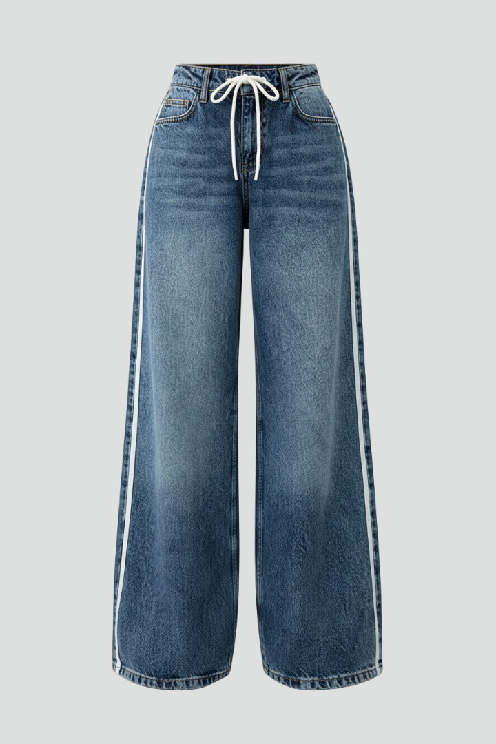 Damen Relaxed Wide-Leg Jeans Denim Blau - Eveloria