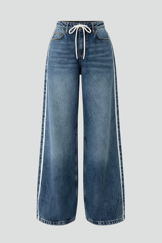 Damen Relaxed Wide-Leg Jeans Denim Blau - Eveloria