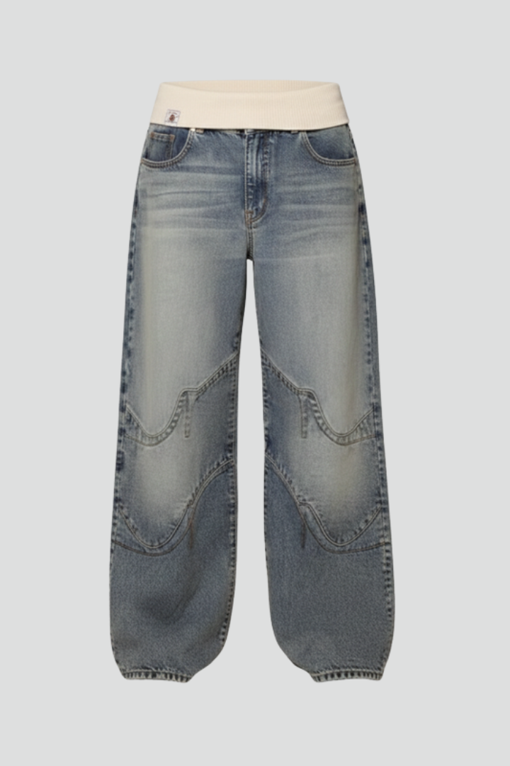 Damen Baggy Jeans Weitbeinig Blau - Eveloria