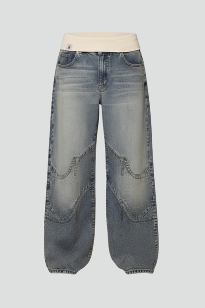 Damen Baggy Jeans Weitbeinig Blau - Eveloria