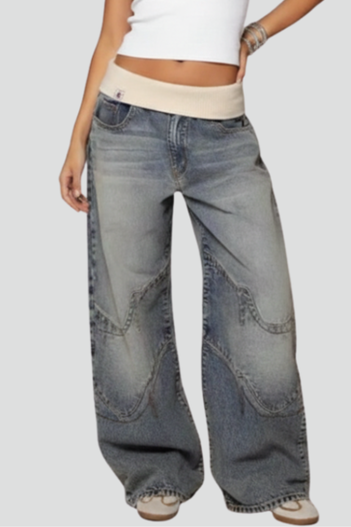Damen Baggy Jeans Weitbeinig Blau