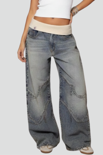 Damen Baggy Jeans Weitbeinig Blau