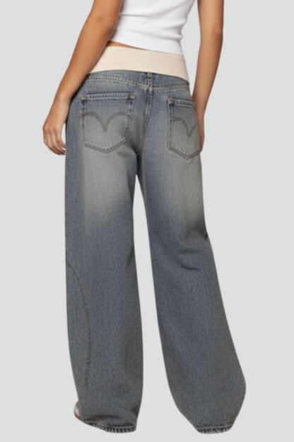 Damen Baggy Jeans Weitbeinig Blau