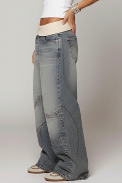 Damen Baggy Jeans Weitbeinig Blau