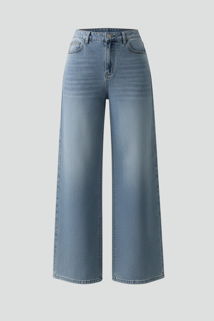Damen High-Rise Wide-Leg Jeans Denim Blau - Eveloria