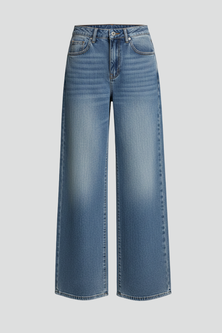 Damen Relaxed Fit Wide-Leg Jeans Denim Blau - Eveloria