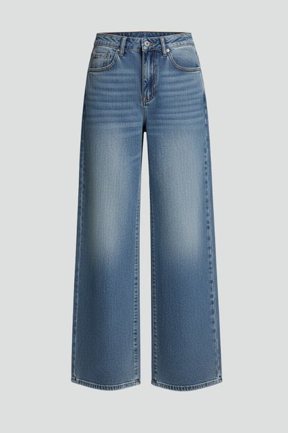Damen Relaxed Fit Wide-Leg Jeans Denim Blau - Eveloria