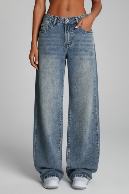 Damen Relaxed Fit Wide-Leg Jeans Denim Blau