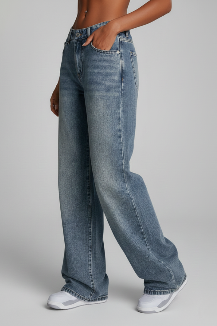Damen Relaxed Fit Wide-Leg Jeans Denim Blau