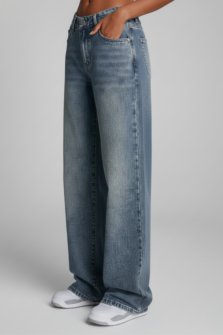 Damen Relaxed Fit Wide-Leg Jeans Denim Blau