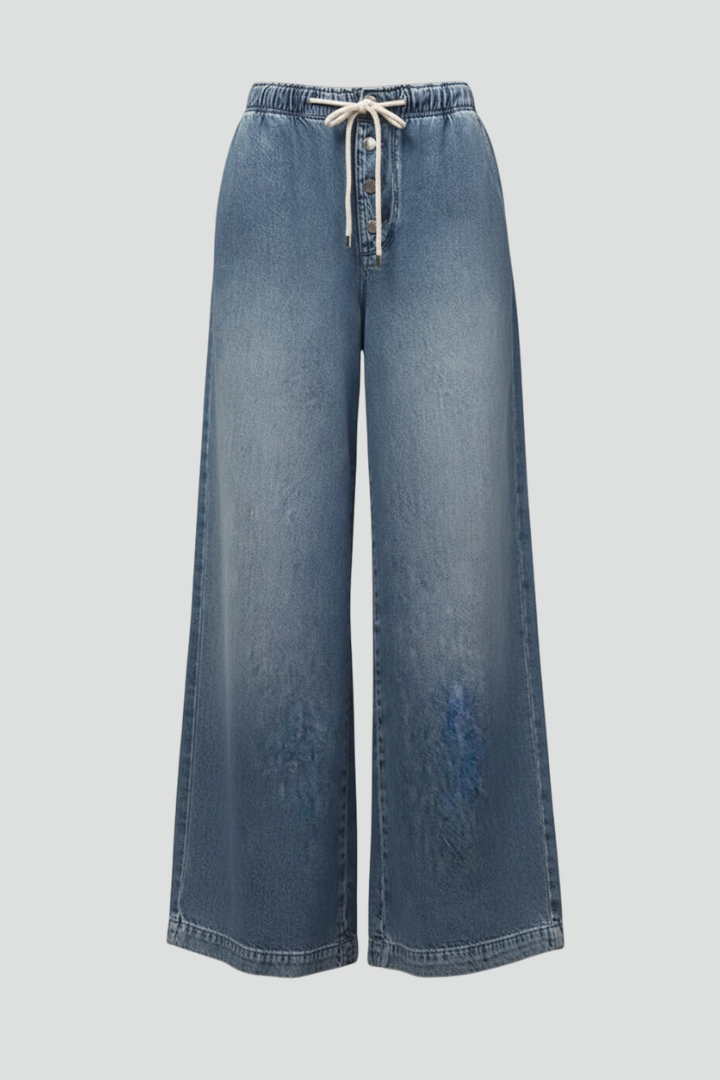 Damen Relaxed Fit Wide-Leg Jeans Denim Blau - Eveloria