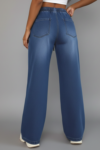 Damen Weitbeinige Hose mit Kordelzug und Aufgesetzten Taschen Beige