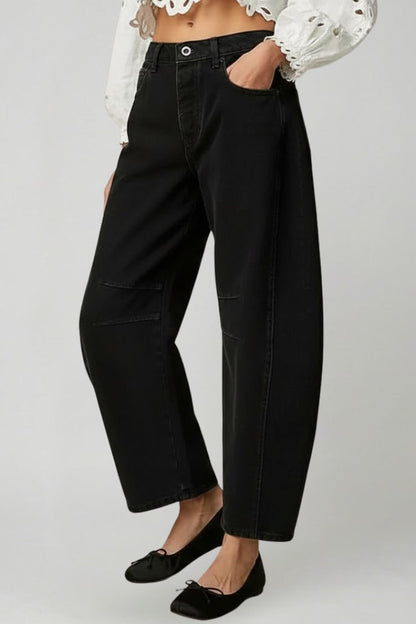 Damen High-Waist Stretch-Jeans Wide-Leg Denim Blau