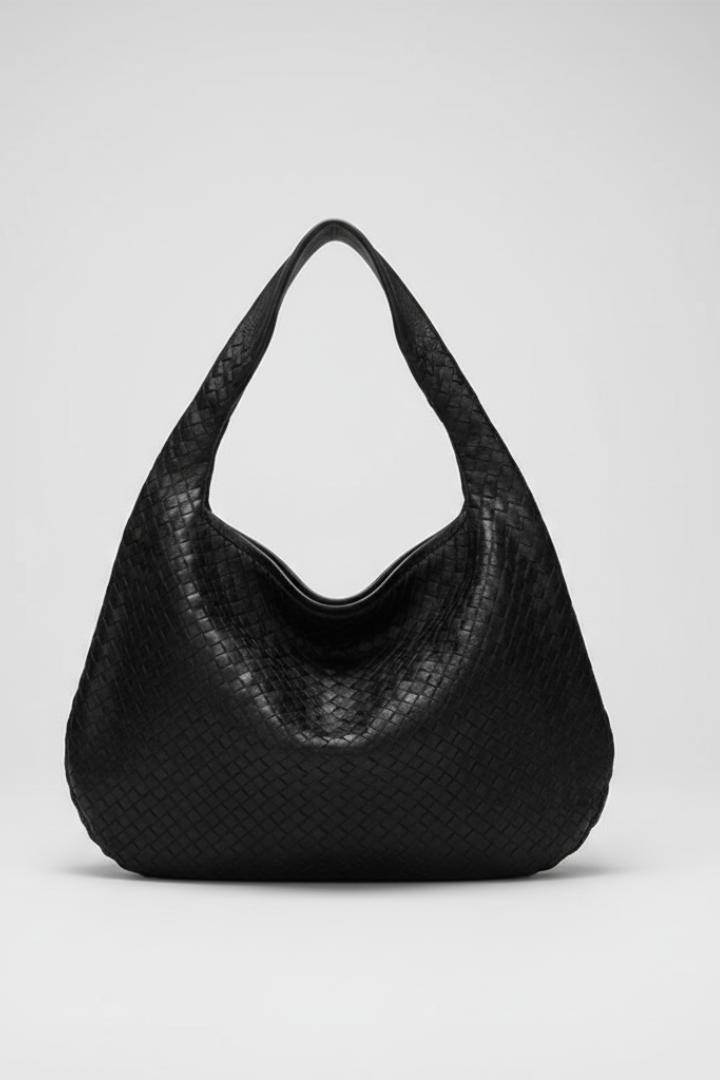 Damen Schultertasche Leder Einzelriemen Rund Schwarz - Eveloria